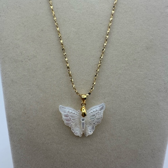 Elegant Shell Butterfly Pendant on Chain - Picture 1 of 10